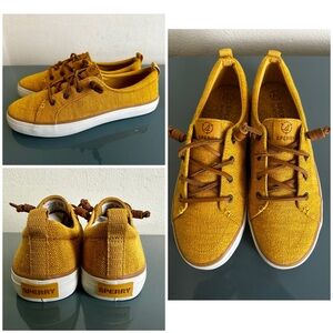 NEW! Sperry W's Crest Vibe Canvas Sneakers Mustard  Yellow Leather Laces Sz 8.5